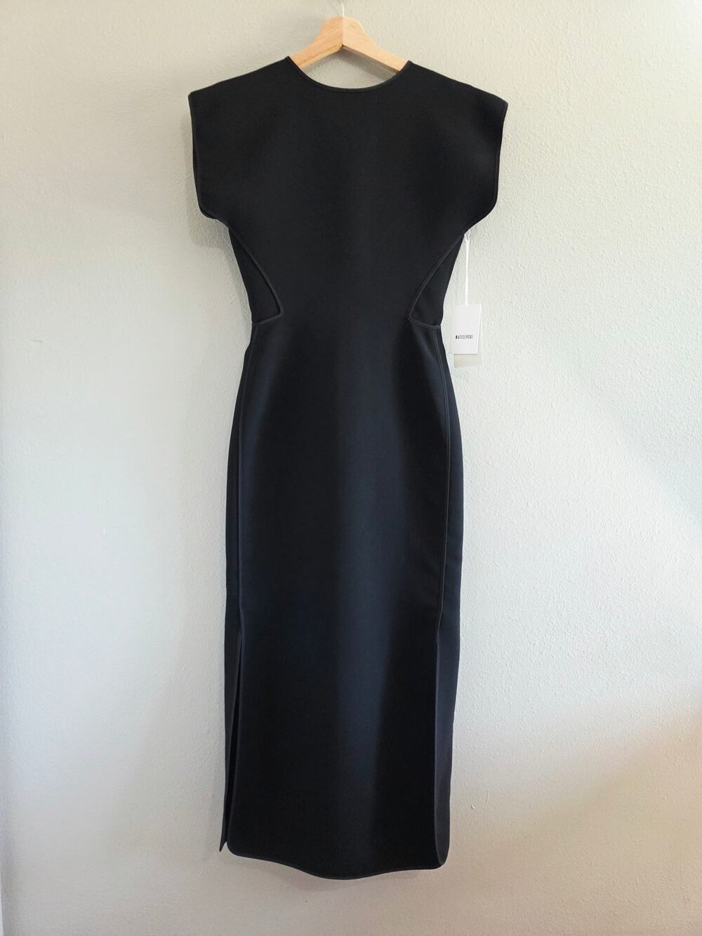 Maticevski Zephyr Black Structured Cap-Sleeve Midi Dress US 4 / AU 8